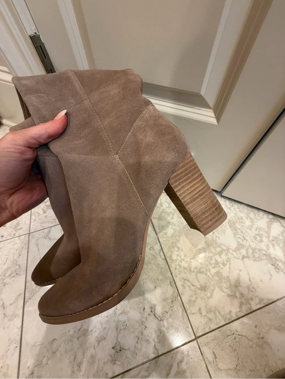 Crown Vintage Brand Taupe Suede Over-the-Knee Block Heel Boots